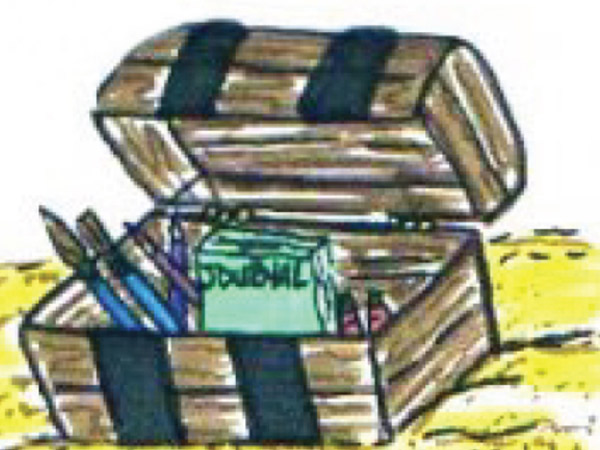 treasure chest with paper and paint